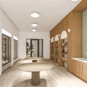 a group of people in a room shopping